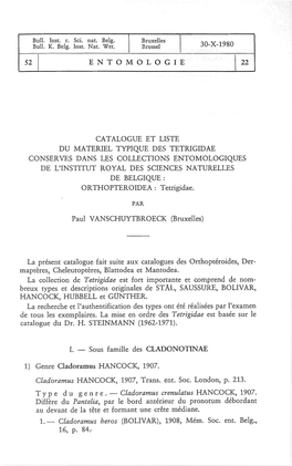 30-X-1980 52 1 Entomologie Catalogue Et Liste Du