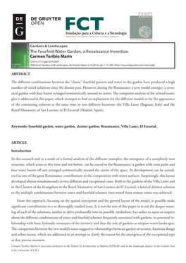 The Fourfold Water Garden, a Renaissance Invention Carmen Toribio Marin DOI 10.1515/Glp-2016-0001 Reference: Gardens and Landscapes, De Gruyter Open, Nr 4 (2016), Pp