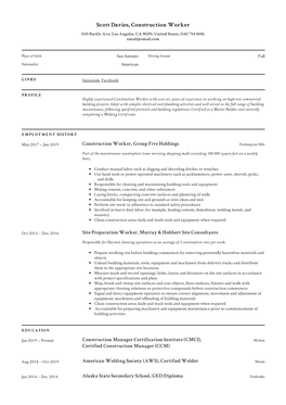 Scott Davies, Construction Worker 1515 Pacific Ave, Los Angeles, CA 90291, United States, (541) 754-3010, Email@Email.Com