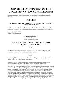 Croatian Parliamentary Election Constituency Act