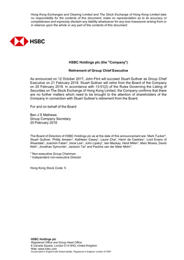 HSBC Holdings Plc (The "Company")