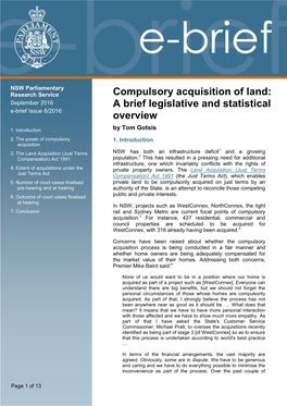 Compulsory Acquisition of Land: a Brief Legislative and Statistical Overview