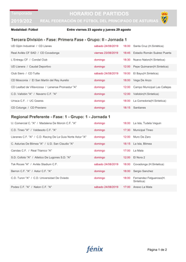 2019/202 Horario De Partidos