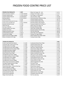 Frozen Food Centre Price List