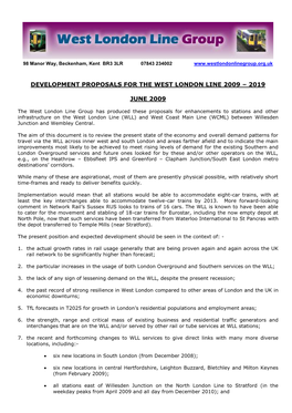 Development Proposals for the West London Line 2009 – 2019