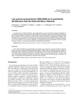 Las Nuevas Excavaciones (1995-2006) En El Yacimiento Del Mioceno Final De Venta Del Moro, Valencia