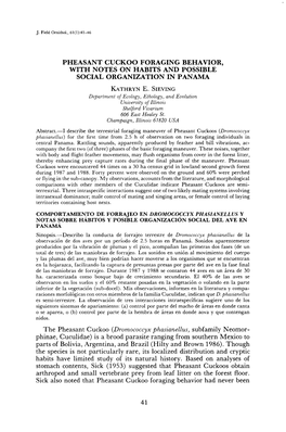 Pheasant Cuckoo Foraging Behavior, with Notes on Habits and Possible Social Organization in Panama