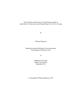 The Treatment and Function of Latent Homosexuality in André Gide's L'immoraliste and Thomas Mann's Der Tod in Venedig
