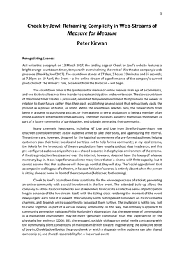 Cheek by Jowl: Reframing Complicity in Web-Streams of Measure for Measure Peter Kirwan