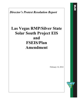 Las Vegas RMP/Silver State Solar South Project EIS and FSEIS/Plan Amendment