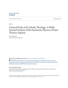 Classical Style and Catholic Theology: a Multi-Faceted Analysis of the Eucharistic Hymns of Saint Thomas Aquinas