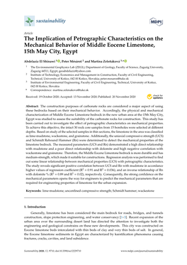 The Implication of Petrographic Characteristics on the Mechanical Behavior of Middle Eocene Limestone, 15Th May City, Egypt