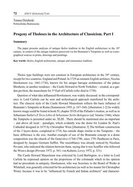 Progeny of Tholoses in the Architecture of Classicism. Part I