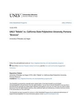 UNLV "Rebels" Vs. California State Polytechnic University, Pomona "Broncos"