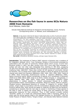 Researches on the Fish Fauna in Some Scis Natura 2000 from Romania Aurel Năstase, Vasile Oțel