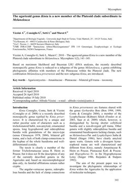 The Agaricoid Genus Kinia Is a New Member of the Pluteoid Clade Subordinate to Melanoleuca