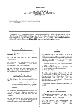 Hauptsatzung Der Samtgemeinde Flotwedel