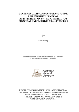 Gender Equality and Corporate Social Responsibility in Mining: an Investigation of the Potential for Change at Kaltim Prima Coal, Indonesia