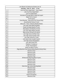 Lehi Round-Up Celebration Parade Line-Up