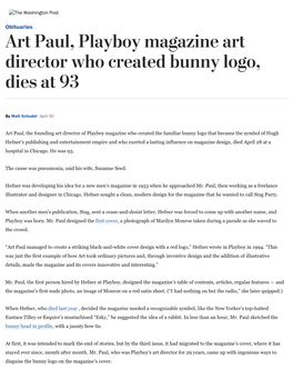 Art Paul, Playboy Magazine Art Director Who Created Bunny Logo, Dies at 93