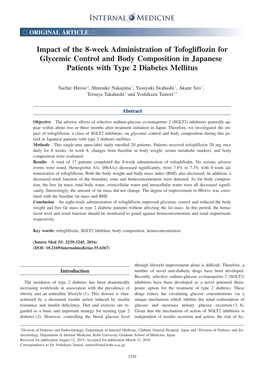 Impact of the 8-Week Administration of Tofogliflozin for Glycemic Control and Body Composition in Japanese Patients with Type 2 Diabetes Mellitus