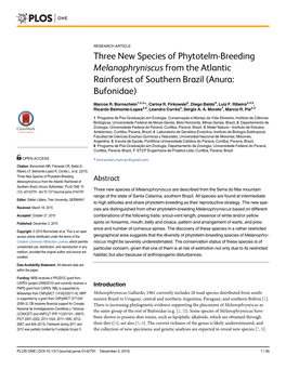 Three New Species of Phytotelm-Breeding Melanophryniscus from the Atlantic Rainforest of Southern Brazil (Anura: Bufonidae)