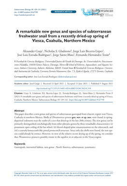 A Remarkable New Genus and Species of Subterranean Freshwater Snail from a Recently Dried-Up Spring of Viesca, Coahuila, Northern Mexico