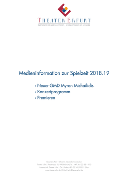 Medieninformation Zur Spielzeit 2018.19