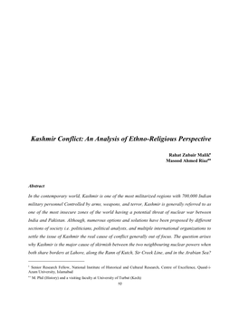 Kashmir Conflict: an Analysis of Ethno-Religious Perspective