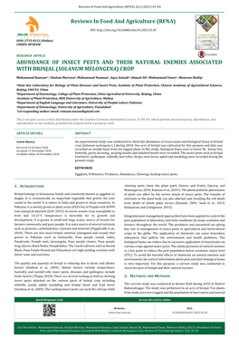 Abundance of Insect Pests and Their Natural Enemies Associated with Brinjal (Solanum Melongena) Crop