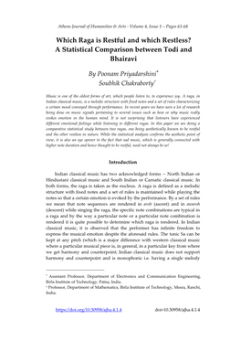 Which Raga Is Restful and Which Restless? a Statistical Comparison Between Todi and Bhairavi