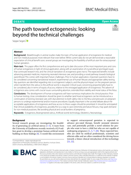 The Path Toward Ectogenesis: Looking Beyond the Technical Challenges Seppe Segers*