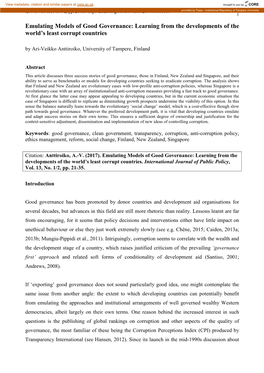 Emulating Models of Good Governance: Learning from the Developments of the World’S Least Corrupt Countries