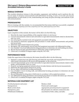 Site Layout I: Distance Measurement and Leveling Annotated Instructor's