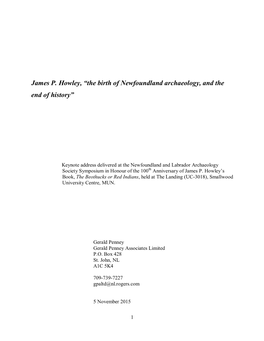 James P. Howley, “The Birth of Newfoundland Archaeology, and the End of History”
