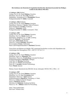 Die Lehrkurse Des Deutschen Evangelischen Instituts Für Altertumswissenschaft Des Heiligen Landes in Den Jahren 1903-2004