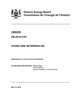ORDER Ontario Energy Board Commission De L'énergie De L'ontario