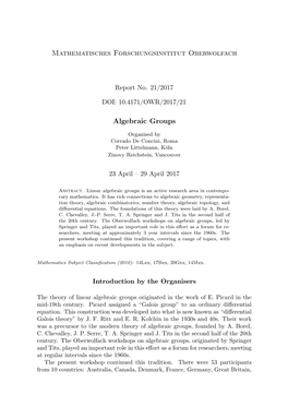 Mathematisches Forschungsinstitut Oberwolfach Algebraic Groups