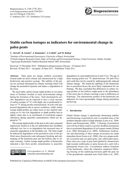 Stable Carbon Isotopes As Indicators for Environmental Change in Palsa Peats