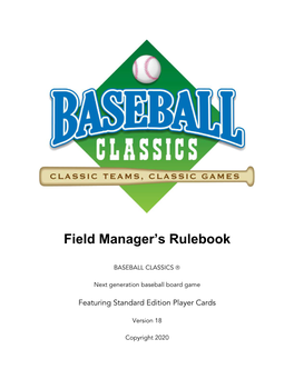 Baseball Classics Field Managers Rulebook Standard Edition V18 P&P