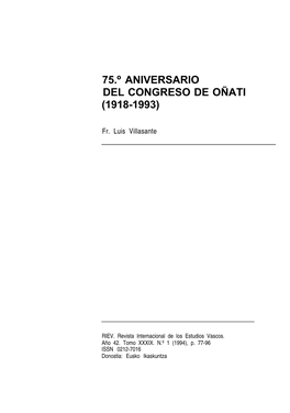 75º Aniversario Del Congreso De Oñati: (1918-1993)