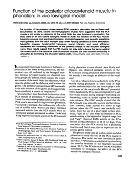 Function of the Posterior Cricoarytenoid Muscle in Phonation: in Vivo Laryngeal Model