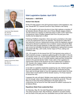 Utah Legislative Update: April 2019