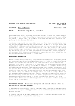 EXTERNAL (For General Distribution) AI Index: ASA 20/46/92 Distr: UA/SC