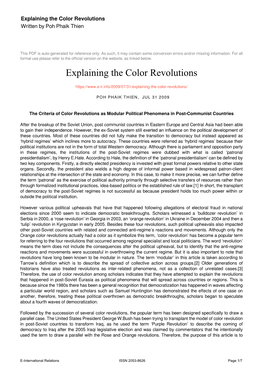 Explaining the Color Revolutions Written by Poh Phaik Thien