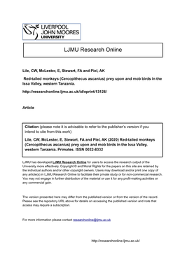 Red-Tailed Monkeys (Cercopithecus Ascanius) Prey Upon and Mob Birds in the Issa Valley, Western Tanzania