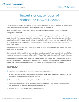 Incontinence, Or Loss of Bladder Or Bowel Control