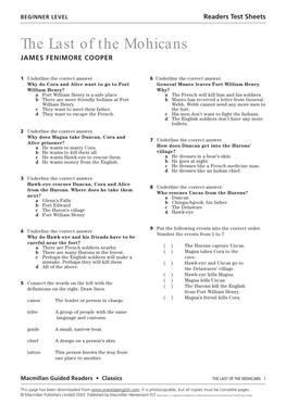 Last of the Mohicans Test Sheet