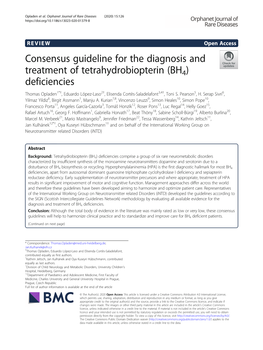 Consensus Guideline for the Diagnosis and Treatment of Tetrahydrobiopterin