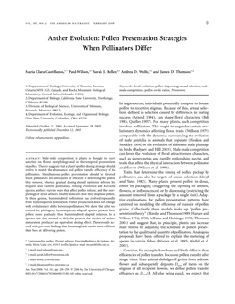 Anther Evolution: Pollen Presentation Strategies When Pollinators Differ